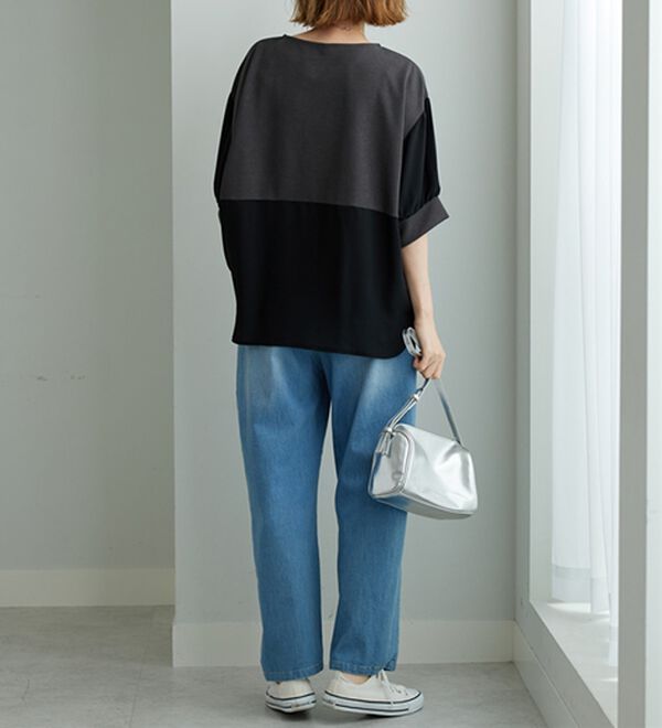 BELLUNA（ベルーナ）の「&ldquo;2点セット&rdquo;ネックレス付！異素材裾タックプルオーバー（カットソー）」｜詳細画像
