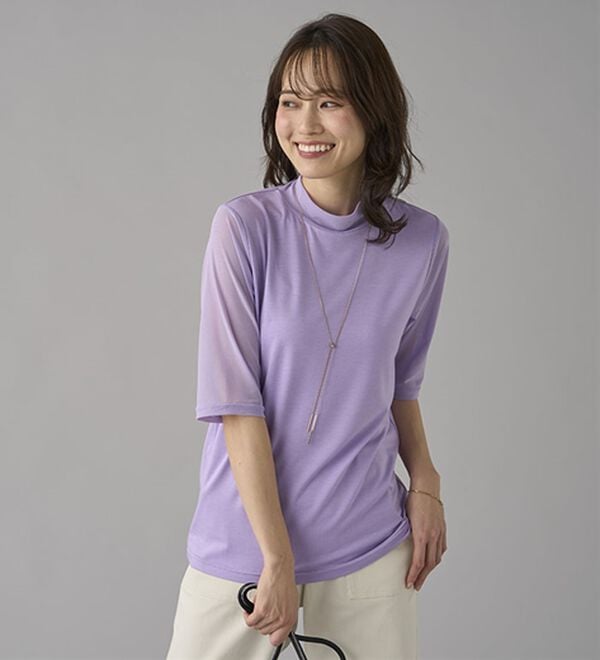 BELLUNA（ベルーナ）の「【５分袖】チュール切替上品インナー（カットソー）」｜詳細画像