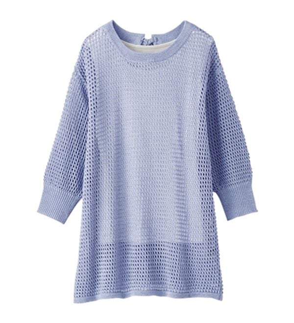 BELLUNA（ベルーナ）の「前後で着れる！ラメ入り透かし編リボンデザインニット（ニット・セーター）」｜詳細画像