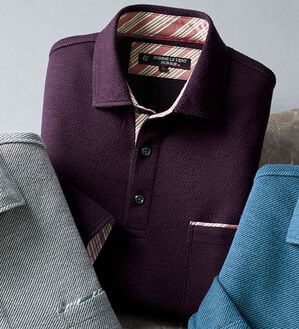 「＜コムルヴァン・オム＞ふっくら綿混素材の両面起毛ポロ（メンズポロシャツ）」｜ボルドー