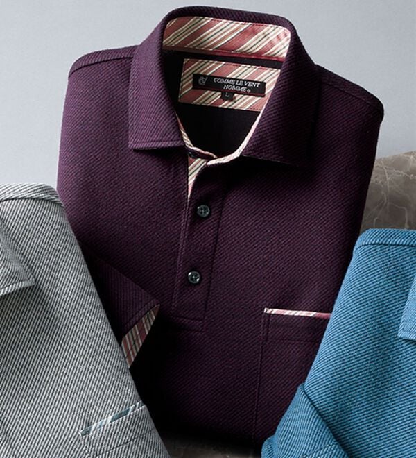 「＜コムルヴァン・オム＞ふっくら綿混素材の両面起毛ポロ（メンズポロシャツ）」｜ボルドー