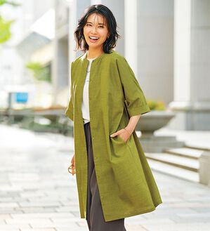 BELLUNA（ベルーナ）の「すっぽり体型カバー！麻調２ｗａｙワンピース（その他ワンピース）」｜イエローグリーン