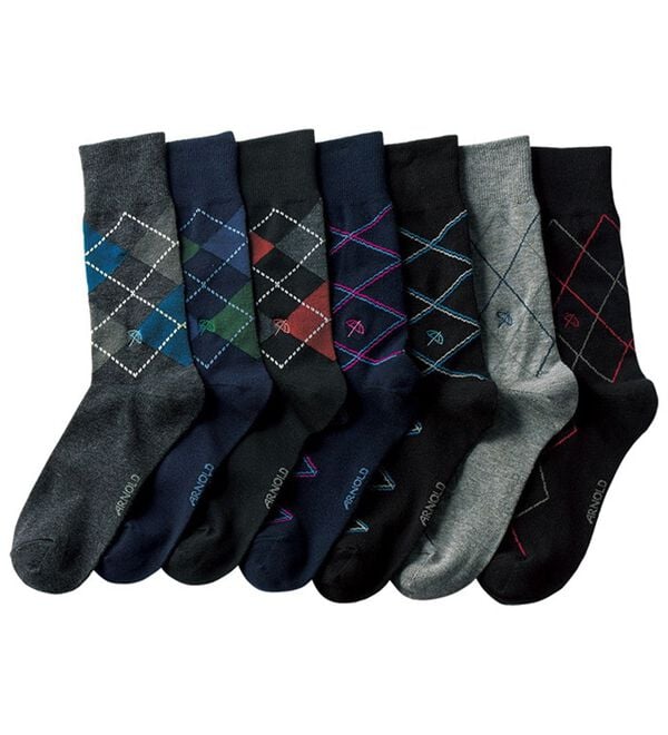 「【７足組】＜アーノルドパーマー＞チェック柄バリエーションソックス（メンズ靴下・タイツ）」｜詳細画像