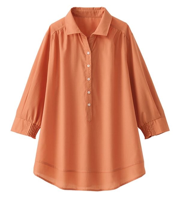 BELLUNA（ベルーナ）の「【シワになりにくい】サラリ快適！ギャザー使いシャツチュニック（チュニック）」｜詳細画像
