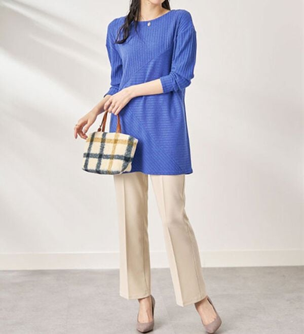 BELLUNA（ベルーナ）の「杢調テレコ素材切替デザインチュニック（チュニック）」｜詳細画像