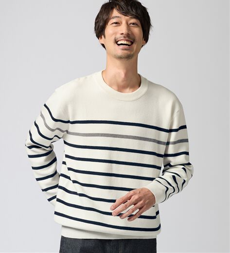 クルーネック セーター ボーダー GU公式 | スムースニットクルーネックセーター(ボーダー)