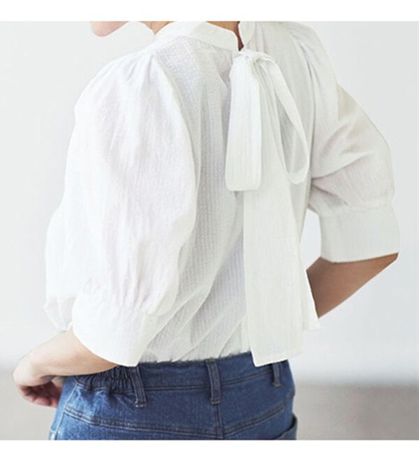 BELLUNA（ベルーナ）の「綿１００％サラポコバックリボンブラウス（ブラウス）」｜オフホワイト