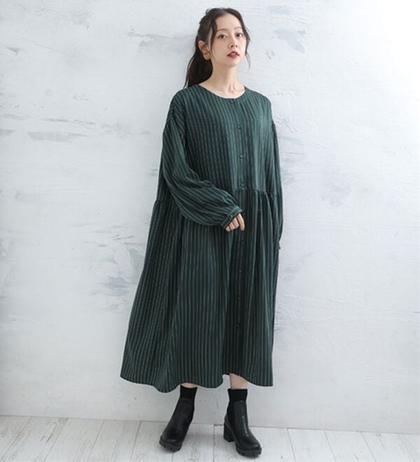 A HAPPY MARILYN（アハッピーマリリン）の「【ＬＬ～６Ｌ】「ゆとりＭＡＲＩＬＹＮ」ストライプ前開きシャツワンピース（シャツワンピース）」｜詳細画像