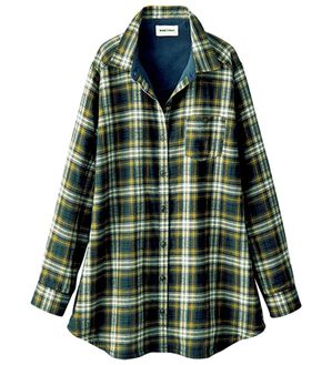 BELLUNA（ベルーナ）の「＜ミネトンカ＞裏フリースチェックシャツ（チュニック）」｜グリーン系