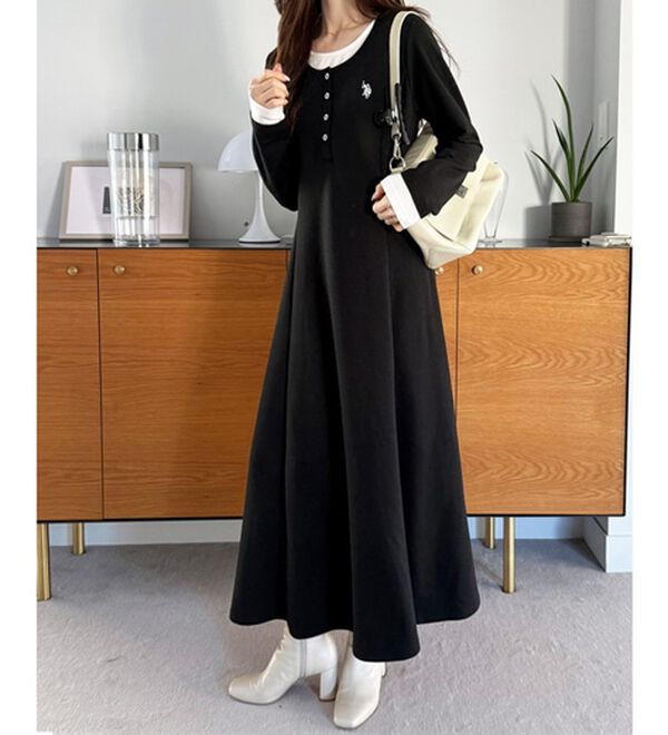 GeeRA（ジーラ）の「【U.S.POLOASSN】レイヤード風ヘンリーネックワンピース（カットソーワンピース）」｜詳細画像