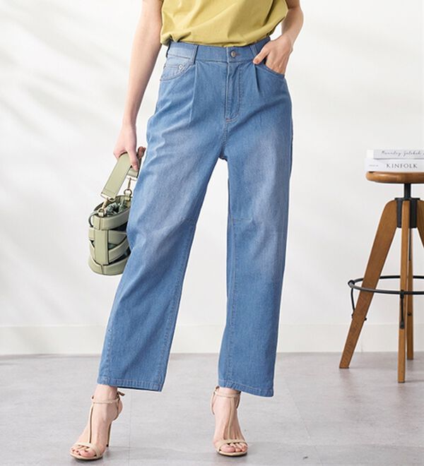 BELLUNA（ベルーナ）の「ひんやり冷感！カーブシルエットデニムパンツ（ワイドパンツ・ガウチョ）」｜詳細画像