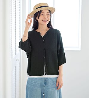 BELLUNA（ベルーナ）の「＜＆ｃｏｃｏｃｈｉ＞リネンコットン素材ゆったりドルマンカーディガン（ニットカーディガン）」｜黒