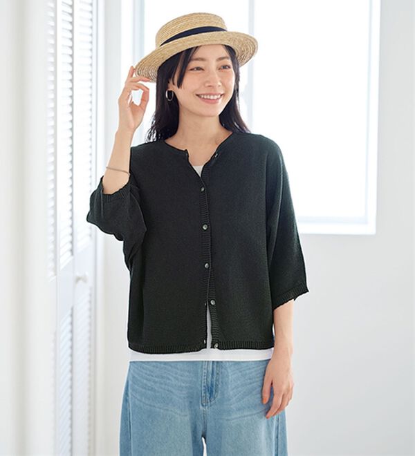 BELLUNA（ベルーナ）の「＜＆ｃｏｃｏｃｈｉ＞リネンコットン素材ゆったりドルマンカーディガン（ニットカーディガン）」｜黒