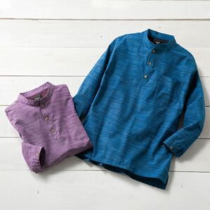 「【２色組】ざっくり木綿のゆったりくつろぎシャツ（メンズシャツ）」｜2色組