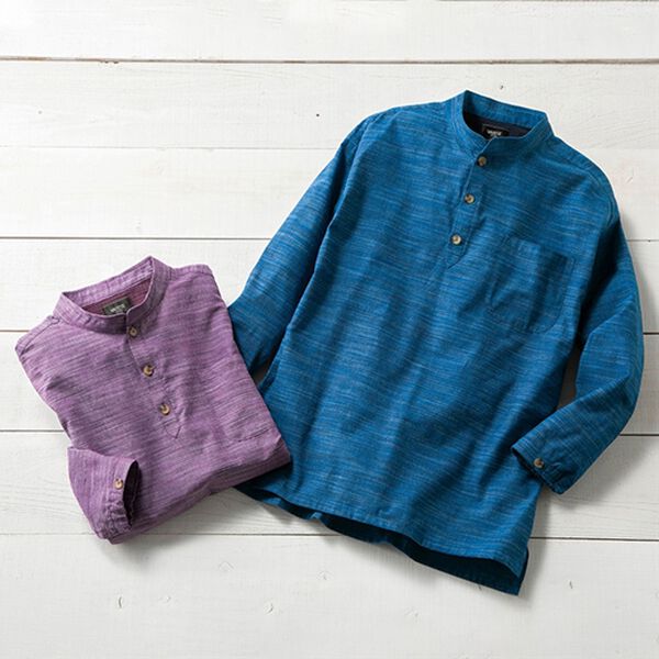 「【２色組】ざっくり木綿のゆったりくつろぎシャツ（メンズシャツ）」｜2色組