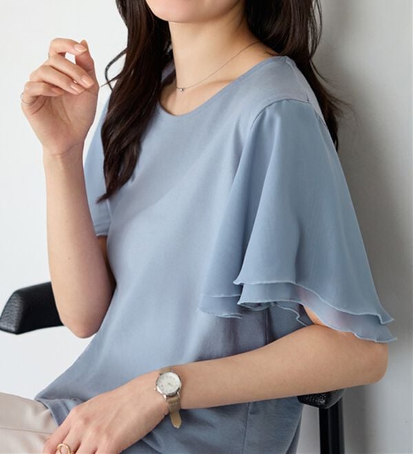 Viola e Viola（ヴィオラ エ ヴィオラ）の「【５つの機能付】袖シフォンゆるＴシャツ（Tシャツ）」｜ラベンダーブルー