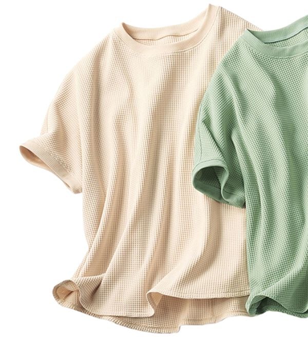 BELLUNA（ベルーナ）の「【快適Ｌａｂ．】ドライワッフル素材ドルマンプルオーバー（カットソー）」｜アイボリー