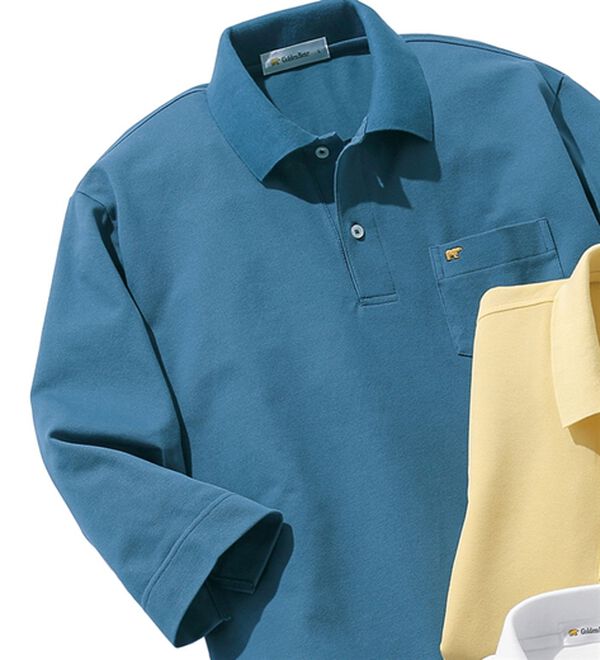 「＜ゴールデンベア＞上質国産ポロシャツ（メンズシャツ）」｜スモーキーブルー(7分袖)