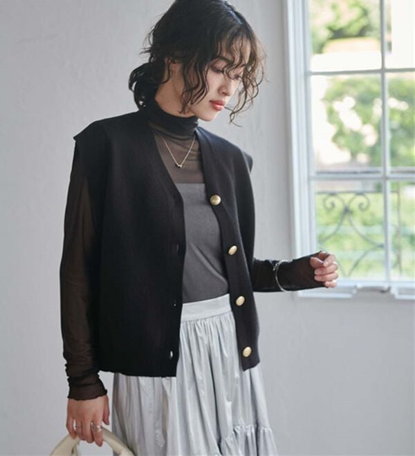 RANAN（ラナン）の「【ムースタッチ】洗える！ゴールド調ボタンニットベスト（ベスト）」｜詳細画像