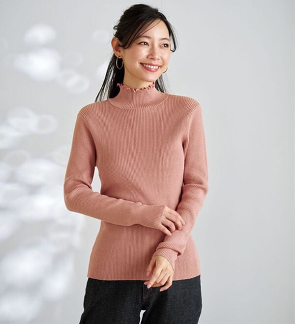 BELLUNA（ベルーナ）の「ハピネスコットン１００％&times;吸湿発熱リブフリルニット＜＆ｃｏｃｏｃｈｉ＞（ニット・セーター）」｜ローズ フリル