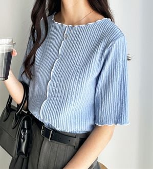 GeeRA（ジーラ）の「前後２ＷＡＹ配色メロー５分袖カットソー（カットソー）」｜ブルー