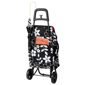 「たっぷり入るショッピングカート　フラワー（その他日用品・趣味雑貨）」｜ブラック