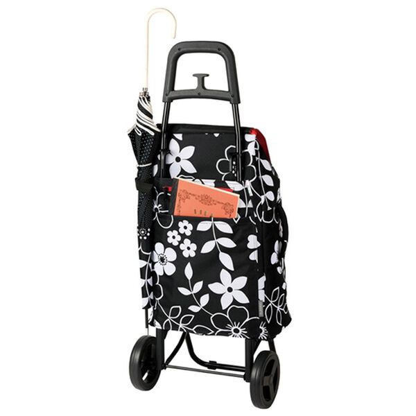「たっぷり入るショッピングカート　フラワー（その他日用品・趣味雑貨）」｜ブラック