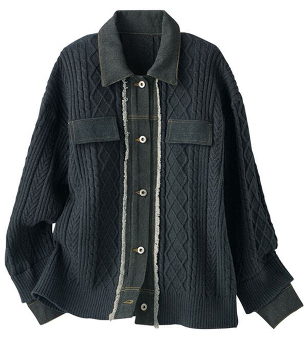 BELLUNA（ベルーナ）の「肌寒くなってきたら　デニム切替ニットジャケット（その他ジャケット）」｜詳細画像