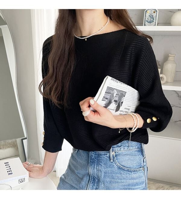 GeeRA（ジーラ）の「袖ボタン付ドルマンニットトップス（ニット・セーター）」｜詳細画像