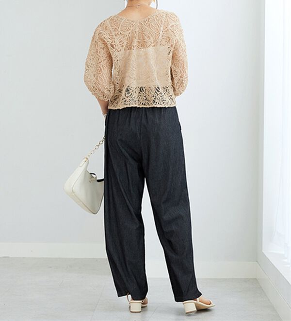 GeeRA（ジーラ）の「【接触冷感】穿いて感激！キレイ見えする楽ちんワイドデニムパンツ（ワイドパンツ・ガウチョ）」｜詳細画像