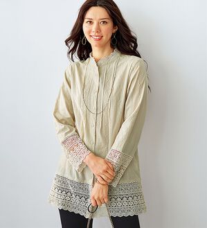 BELLUNA（ベルーナ）の「【Ｌａｇｒｉｌｕａ】綿１００％レース使いシャツチュニック（チュニック）」｜詳細画像