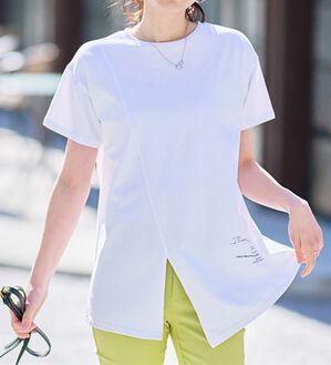 RANAN（ラナン）の「【接触冷感】ロゴプリントチュニックTシャツ（Tシャツ）」｜オフホワイト(フォト)