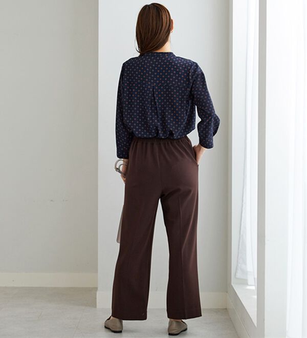 BELLUNA（ベルーナ）の「サマ見え（Ｗ）ストレッチ素材タブ使いワイドパンツ（ワイドパンツ・ガウチョ）」｜詳細画像