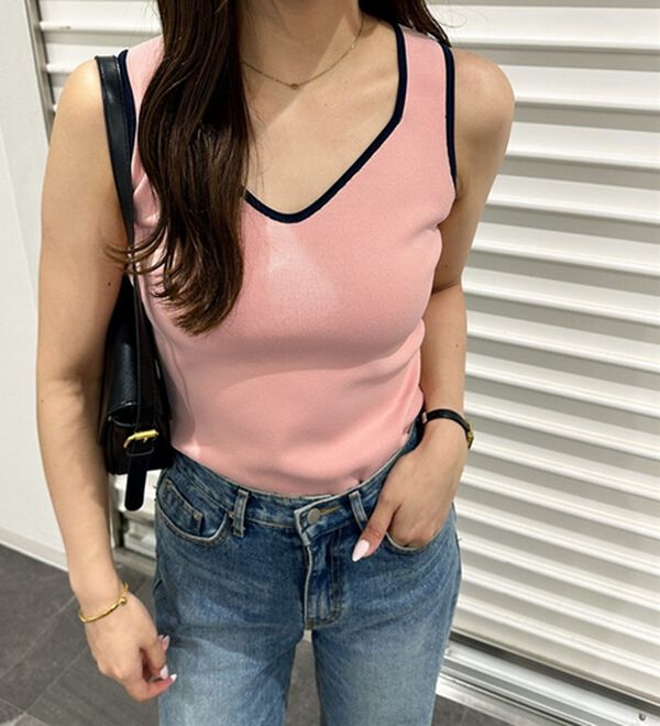 GeeRA（ジーラ）の「配色ニットタンクトップ（タンクトップ・キャミソール）」｜詳細画像