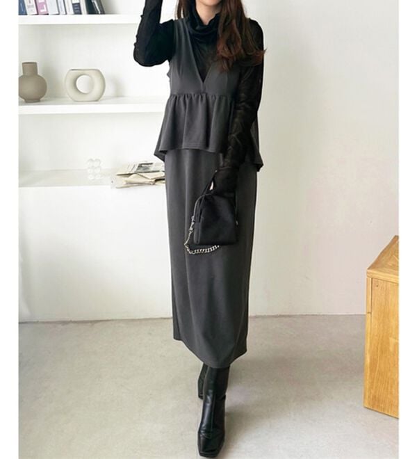 GeeRA（ジーラ）の「楽ちん！ペプラムジャンパースカート（ジャンパースカート）」｜詳細画像