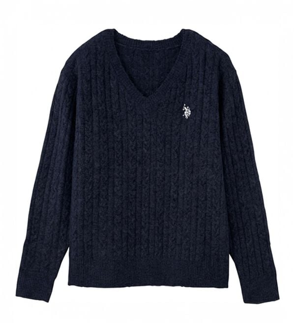 RANAN（ラナン）の「＜U.S.POLO ASSN.＞ワンポイントケーブルVネックニット（ニット・セーター）」｜詳細画像