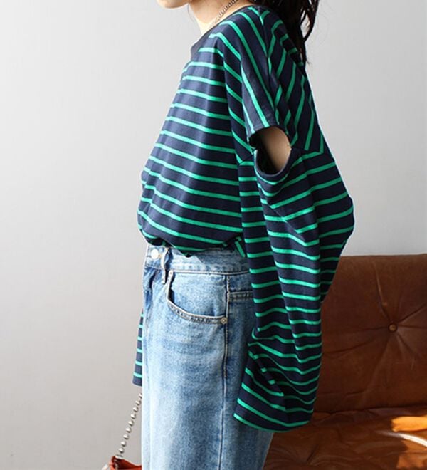 GeeRA（ジーラ）の「袖スリットボーダーカットソー（カットソー）」｜詳細画像