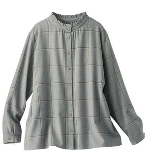 BELLUNA（ベルーナ）の「《ＨｕｇＲｅａｍコットン》フリル衿ブラウス（ブラウス）」｜グレー系チェック
