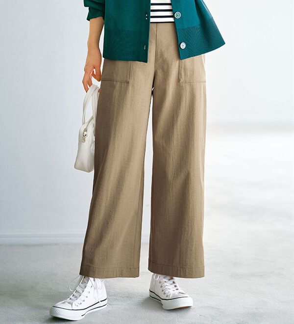 快適Lab．》サラもち！快適ビンテージ調素材ワイドパンツ