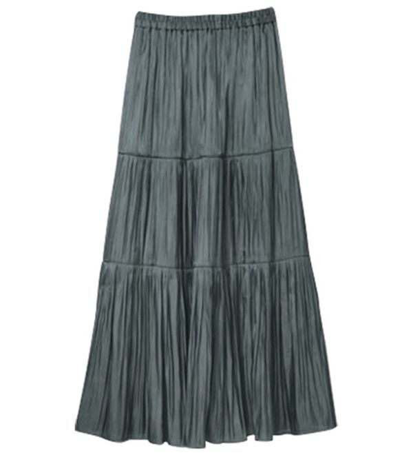 RANAN（ラナン）の「サテンプリーツティアードスカート（ロングスカート）」｜グレー