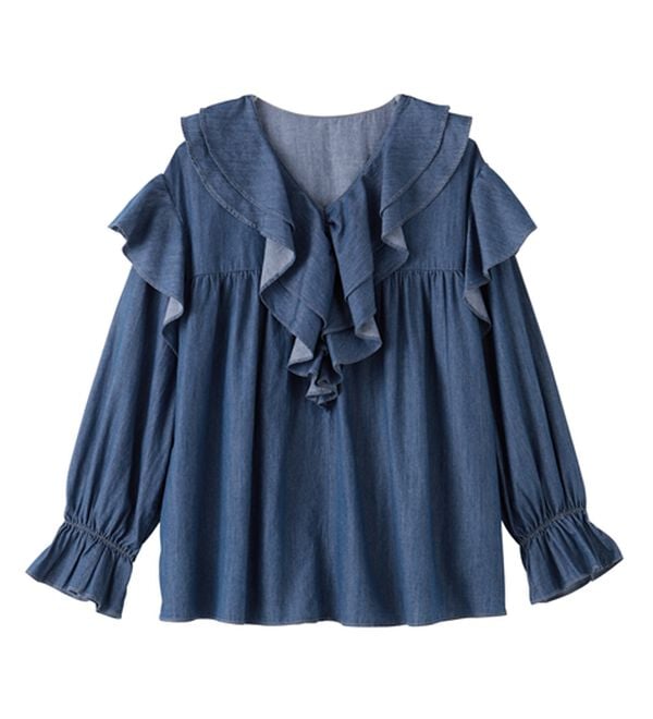 RANAN（ラナン）の「ビッグカラーフリルデニムブラウス（ブラウス）」｜詳細画像