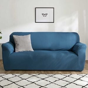 iellio（イエリオ）の「はっ水ひっかかりにくいソファカバー＜ｗｉｔｈＰｅｔ＞＜キズ汚れの目隠し・撥水・のびのび・ソファーカバー＞（ソファーカバー）」｜ネイビー（抗菌防臭機能付）