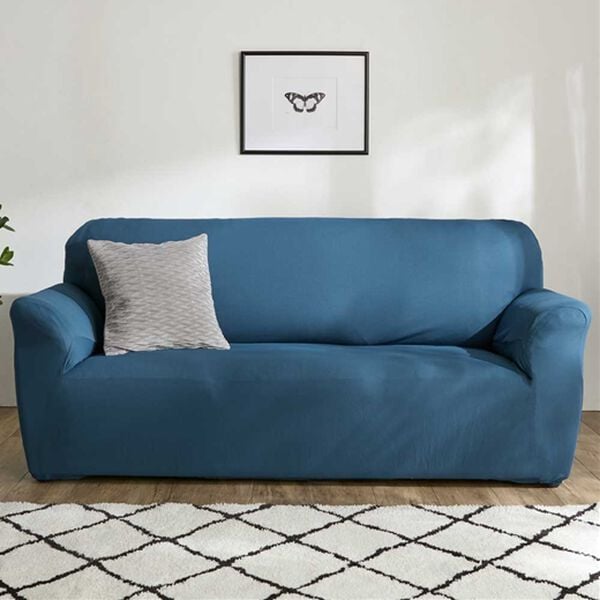 iellio（イエリオ）の「はっ水ひっかかりにくいソファカバー＜ｗｉｔｈＰｅｔ＞＜キズ汚れの目隠し・撥水・のびのび・ソファーカバー＞（ソファーカバー）」｜ネイビー（抗菌防臭機能付）