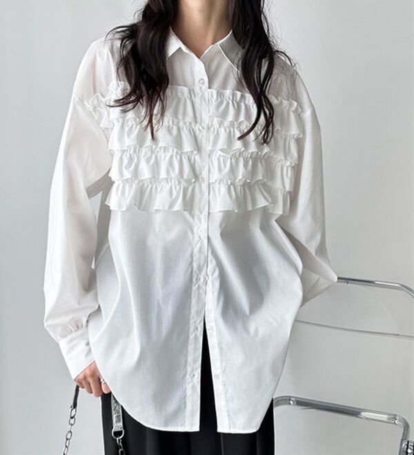 GeeRA（ジーラ）の「フリルドッキングオーバーサイズシャツ（シャツ）」｜詳細画像