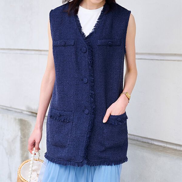 RANAN（ラナン）の「サマーツイードロングベスト（ベスト）」｜ネイビー