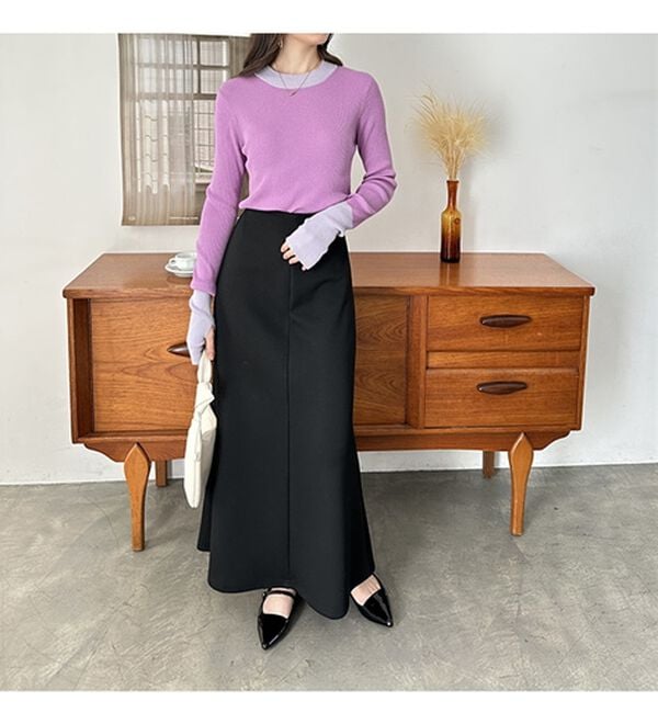 GeeRA（ジーラ）の「指穴配色デザイン柔らかリブニット（ニット・セーター）」｜詳細画像