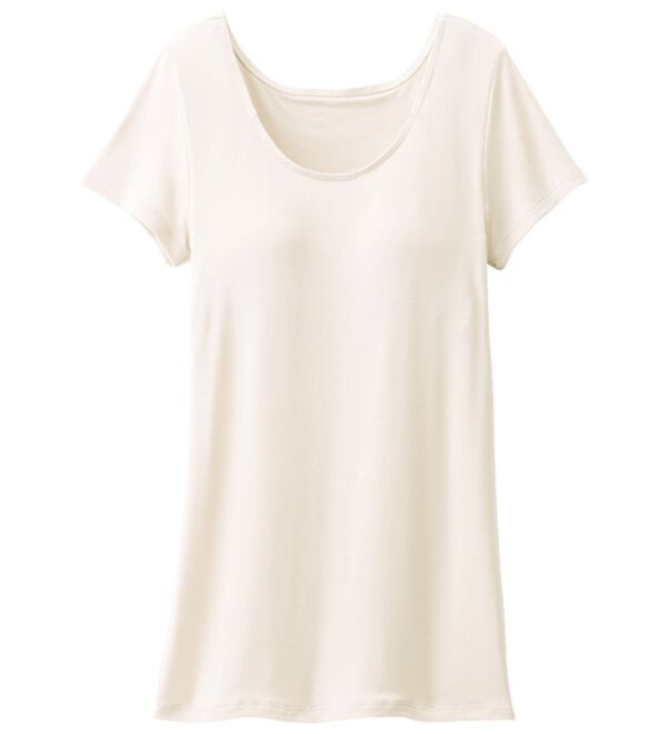 LAVIENNE（ラヴィエンヌ）の「【吸汗速乾】＜さらりラボ＞カップ付半袖インナー（ブラトップ・カップ付きインナー）」｜オフホワイト