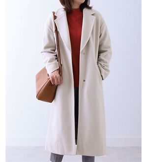 BELLUNA（ベルーナ）の「ウール調素材配色デザインコート（ロングコート）」｜グレージュ系