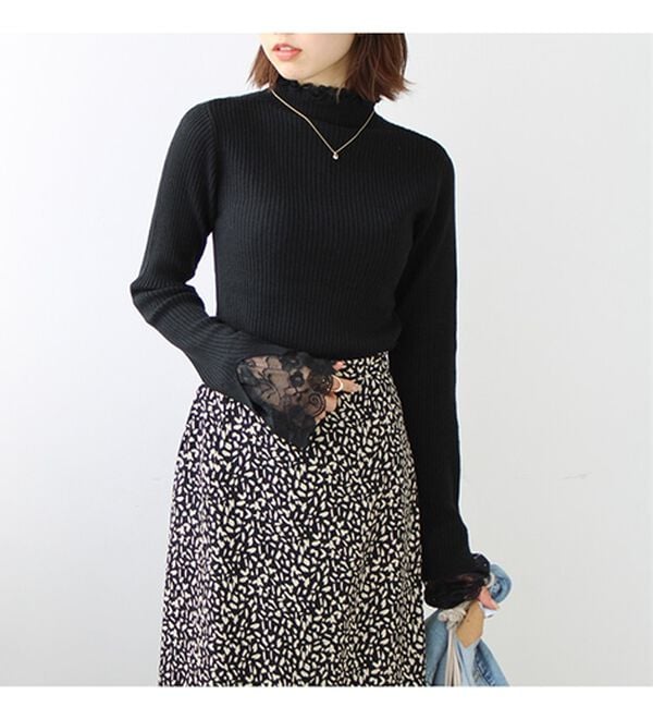 GeeRA（ジーラ）の「大人可愛い！レースが上品なハイネックニット（ニット・セーター）」｜詳細画像