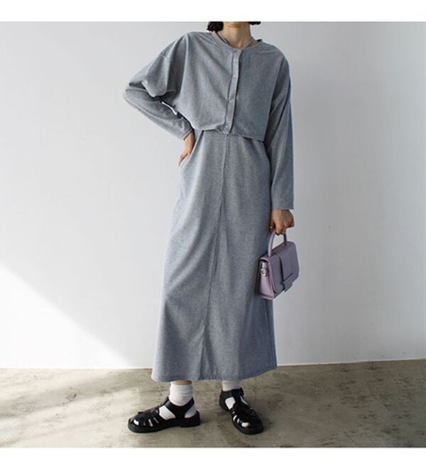 GeeRA（ジーラ）の「ミックス見えリブ素材ワンピ＆カーディガン（アンサンブル）」｜詳細画像